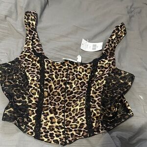 Leopard Print Lace Trim Cropped Tank Top - Women